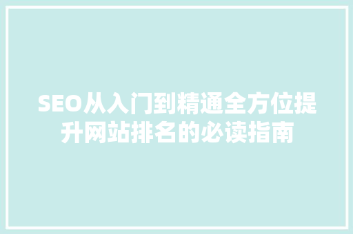 SEO从入门到精通全方位提升网站排名的必读指南