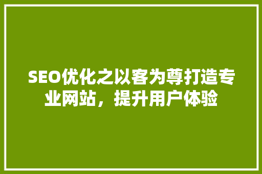 SEO优化之以客为尊打造专业网站，提升用户体验  第1张