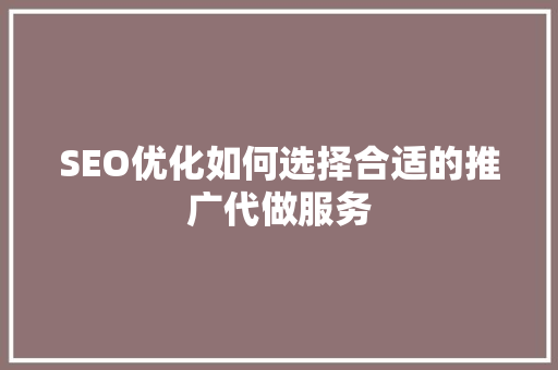 SEO优化如何选择合适的推广代做服务  第1张