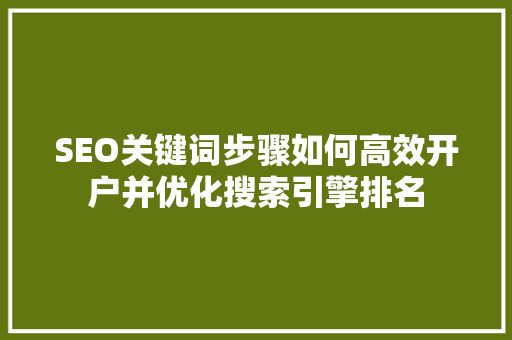 SEO关键词步骤如何高效开户并优化搜索引擎排名
