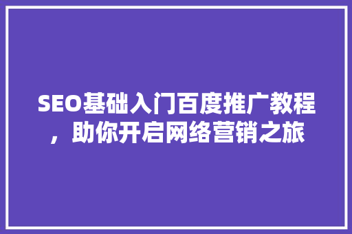 SEO基础入门百度推广教程，助你开启网络营销之旅