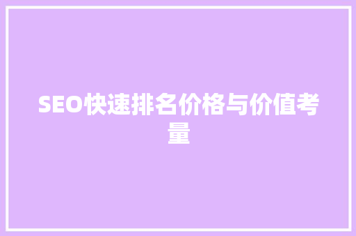 SEO快速排名价格与价值考量