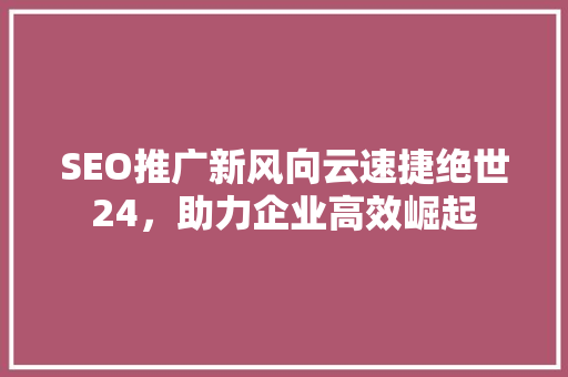 SEO推广新风向云速捷绝世24，助力企业高效崛起  第1张