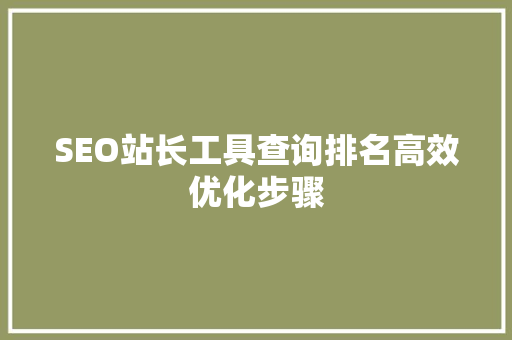SEO站长工具查询排名高效优化步骤