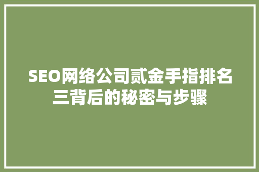 SEO网络公司贰金手指排名三背后的秘密与步骤
