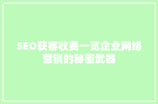 SEO获客收费一览企业网络营销的秘密武器