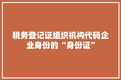 税务登记证组织机构代码企业身份的“身份证”