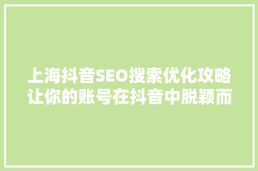 上海抖音SEO搜索优化攻略让你的账号在抖音中脱颖而出  第1张