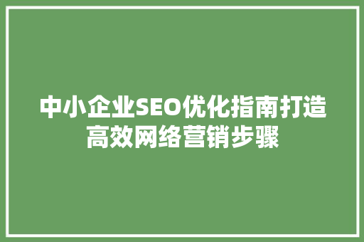 中小企业SEO优化指南打造高效网络营销步骤  第1张