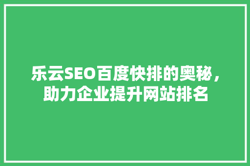 乐云SEO百度快排的奥秘，助力企业提升网站排名