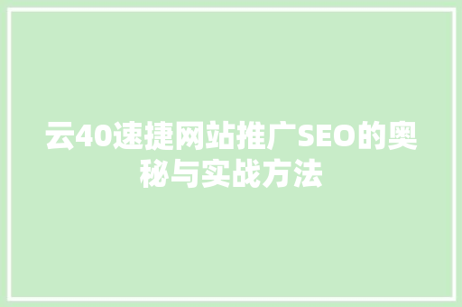 云40速捷网站推广SEO的奥秘与实战方法