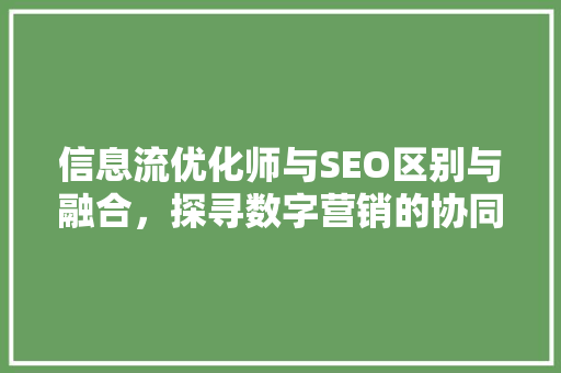 信息流优化师与SEO区别与融合，探寻数字营销的协同之路