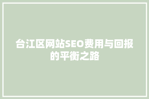 台江区网站SEO费用与回报的平衡之路