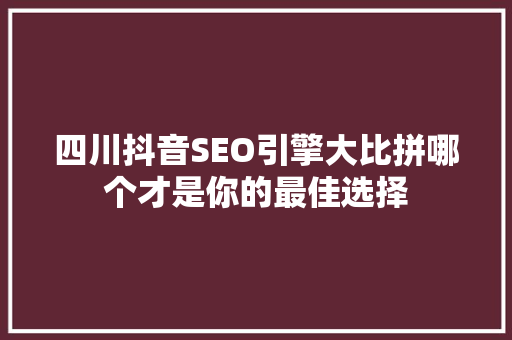四川抖音SEO引擎大比拼哪个才是你的最佳选择