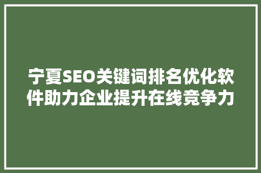 宁夏SEO关键词排名优化软件助力企业提升在线竞争力