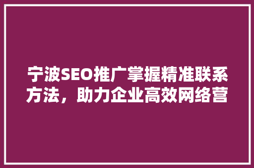 宁波SEO推广掌握精准联系方法，助力企业高效网络营销