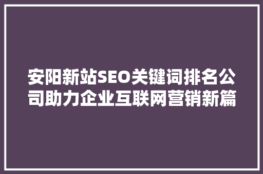 安阳新站SEO关键词排名公司助力企业互联网营销新篇章
