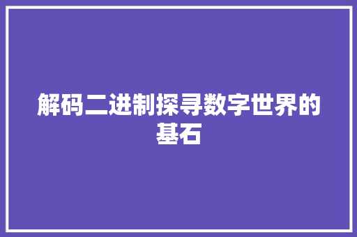 解码二进制探寻数字世界的基石