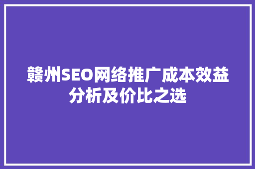 赣州SEO网络推广成本效益分析及价比之选