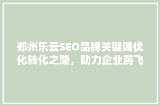 郑州乐云SEO品牌关键词优化转化之路，助力企业腾飞