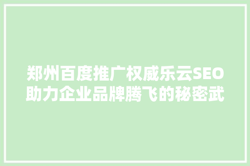 郑州百度推广权威乐云SEO助力企业品牌腾飞的秘密武器