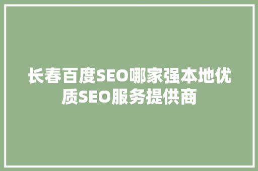 长春百度SEO哪家强本地优质SEO服务提供商