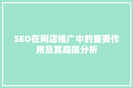 SEO在网店推广中的重要作用及其局限分析