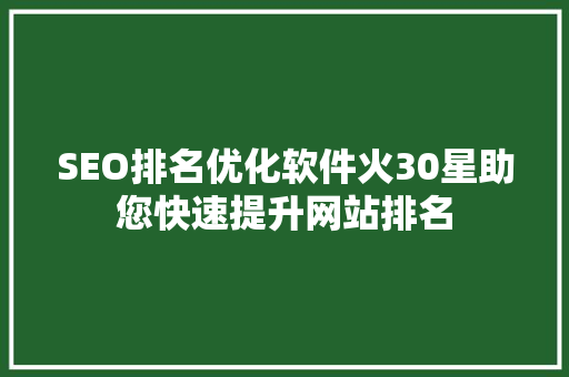 SEO排名优化软件火30星助您快速提升网站排名