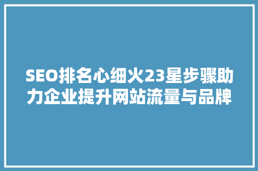 SEO排名心细火23星步骤助力企业提升网站流量与品牌知名度