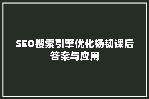 SEO搜索引擎优化杨韧课后答案与应用