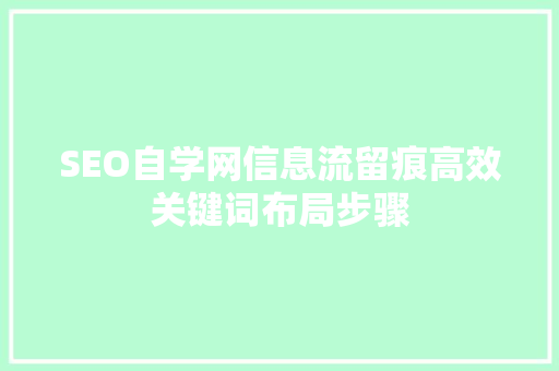 SEO自学网信息流留痕高效关键词布局步骤