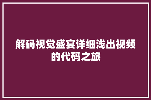 解码视觉盛宴详细浅出视频的代码之旅