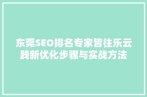 东莞SEO排名专家皆往乐云践新优化步骤与实战方法