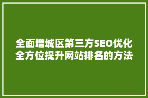 全面增城区第三方SEO优化全方位提升网站排名的方法