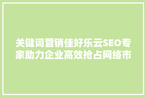 关键词营销佳好乐云SEO专家助力企业高效抢占网络市场