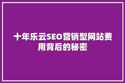 十年乐云SEO营销型网站费用背后的秘密