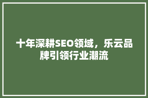 十年深耕SEO领域，乐云品牌引领行业潮流