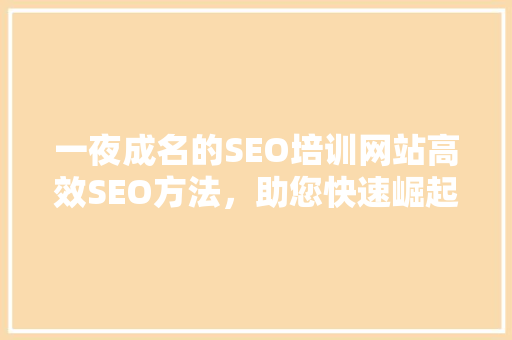 一夜成名的SEO培训网站高效SEO方法，助您快速崛起