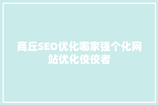 商丘SEO优化哪家强个化网站优化佼佼者