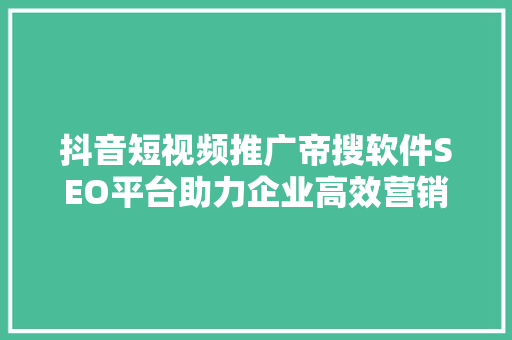 抖音短视频推广帝搜软件SEO平台助力企业高效营销，抢占市场先机