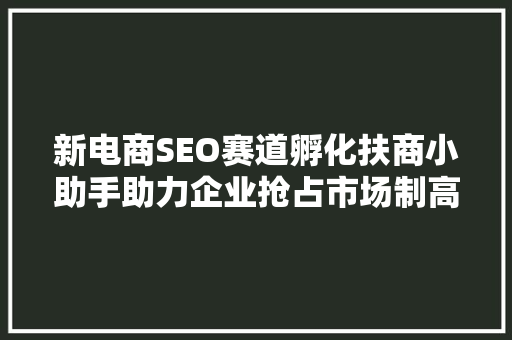 新电商SEO赛道孵化扶商小助手助力企业抢占市场制高点