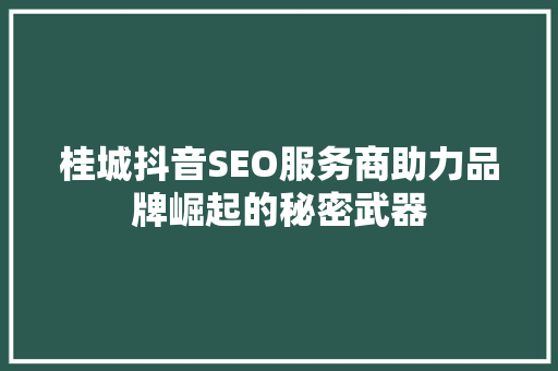 桂城抖音SEO服务商助力品牌崛起的秘密武器
