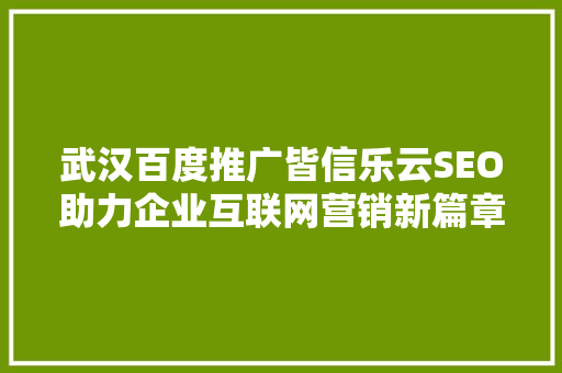 武汉百度推广皆信乐云SEO助力企业互联网营销新篇章