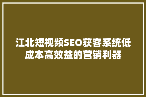 江北短视频SEO获客系统低成本高效益的营销利器