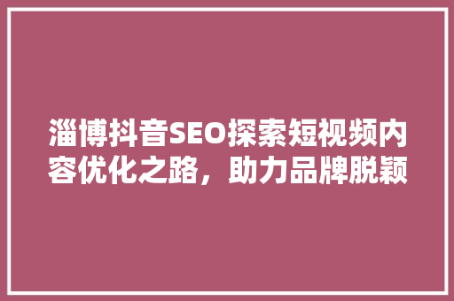 淄博抖音SEO探索短视频内容优化之路，助力品牌脱颖而出