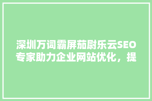 深圳万词霸屏茄尉乐云SEO专家助力企业网站优化，提升品牌影响力