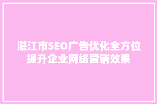 湛江市SEO广告优化全方位提升企业网络营销效果