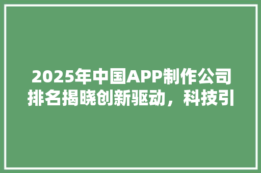2025年中国APP制作公司排名揭晓创新驱动，科技引领未来