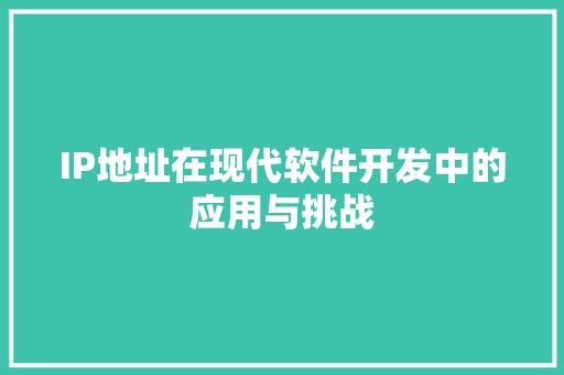 IP地址在现代软件开发中的应用与挑战