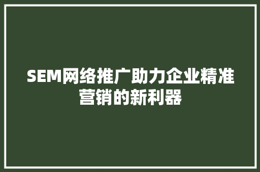 SEM网络推广助力企业精准营销的新利器